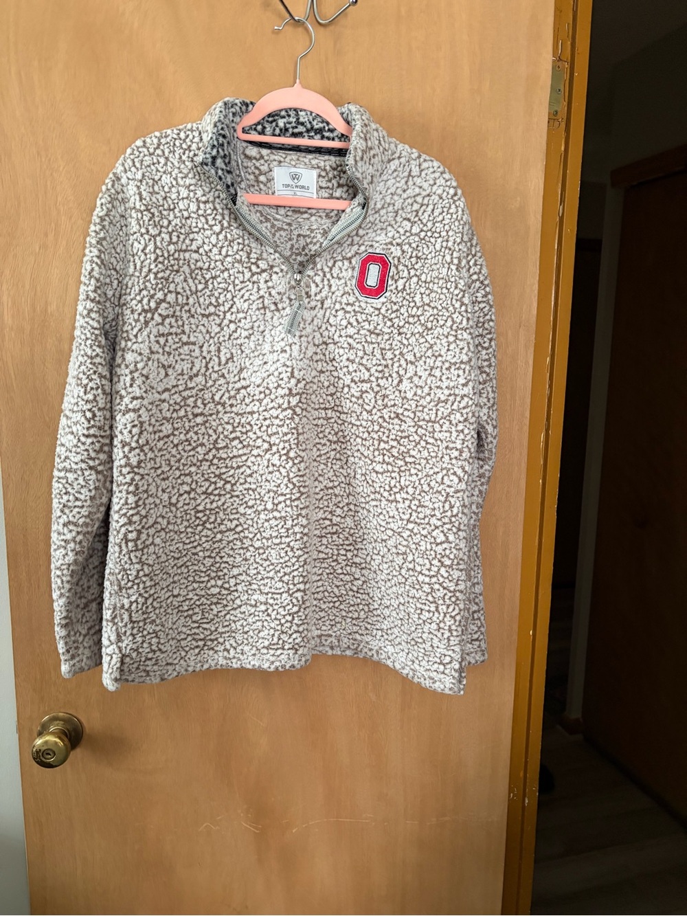 Top of the World Gray Sherpa Quarter-Zip Pullover with Pink 'O' Patch